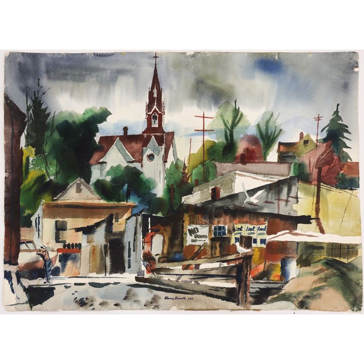 Harry Bonath ''Poulsbo'' (Street Scene) Watercolor on Arches 22''x30''