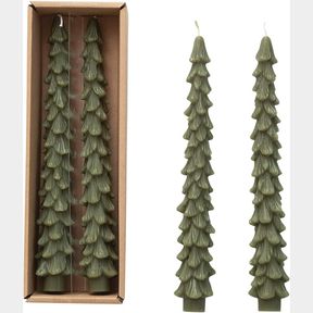 Creative Co-Op Unscented Tree Shaped Taper Candles, Evergreen, Boxed Set Of 2