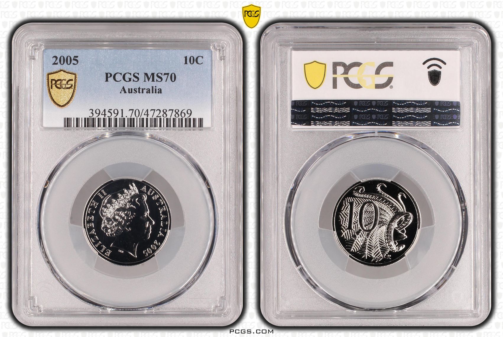 41 · Elizabeth II, Pop 13/0, Ten Cent, 2005, PCGS MS70