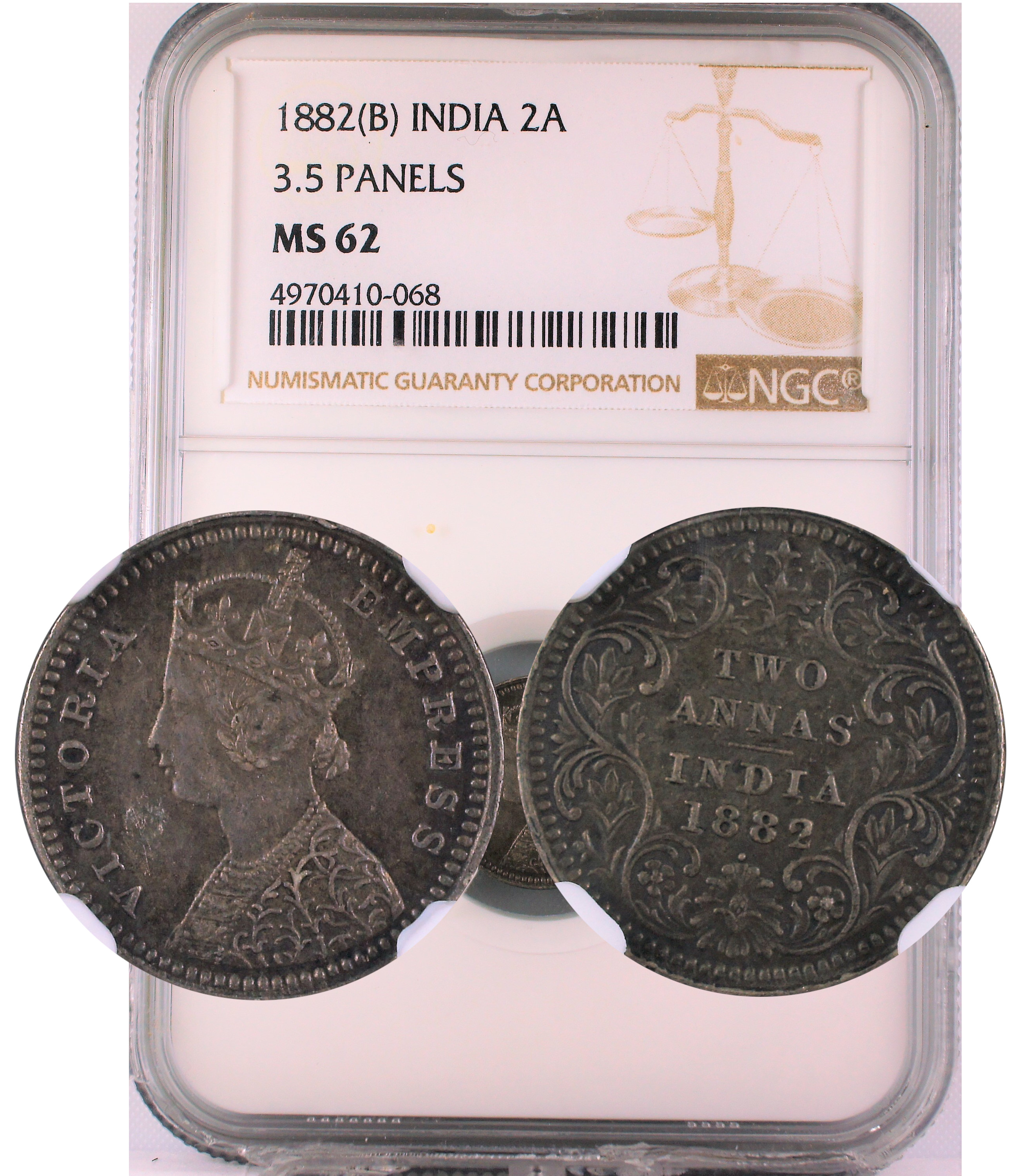 1882 B INDIA 2ANNA 3.5 PANELS MS62