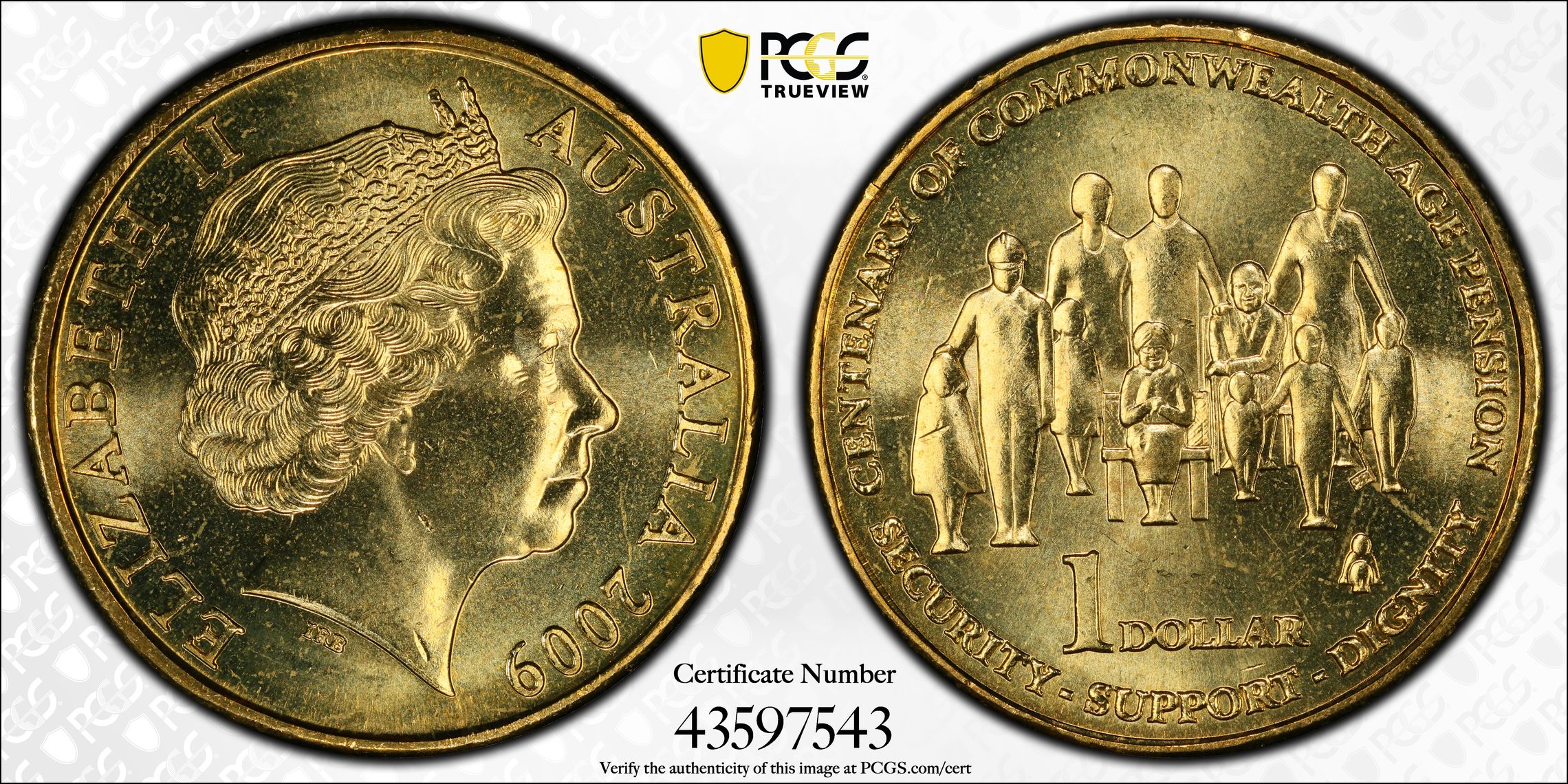 Age Pension POP 6/0, One Dollar, 2009, PCGS MS67
