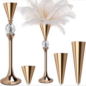 VIJIV GOLD FLOWER VASE FOR CENTERPIECE TABLE DECORATIONS WEDDING RECEPTION DECOR, 21.3 INCH TALL METAL VASE FOR FEATHER FLOWER HOL