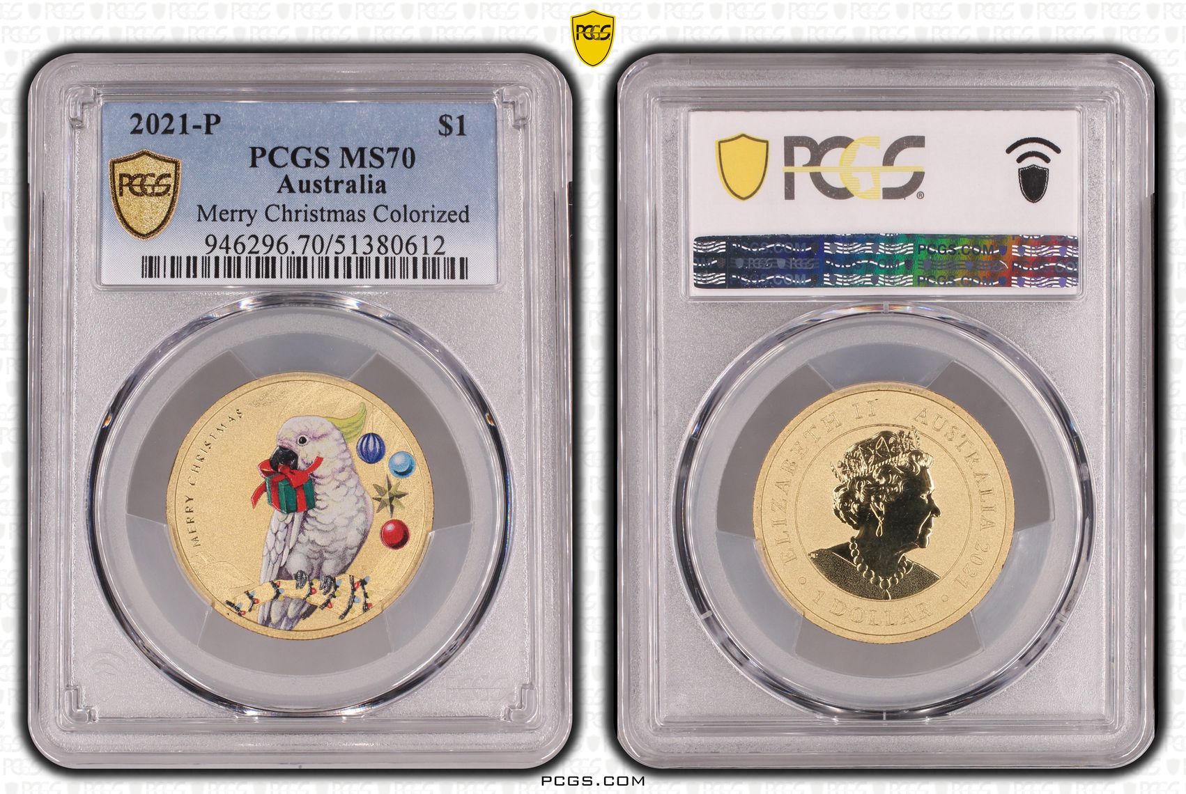 Merry Christmas Colorized, POP 5/0, One Dollar, 2021-P, PCGS MS70