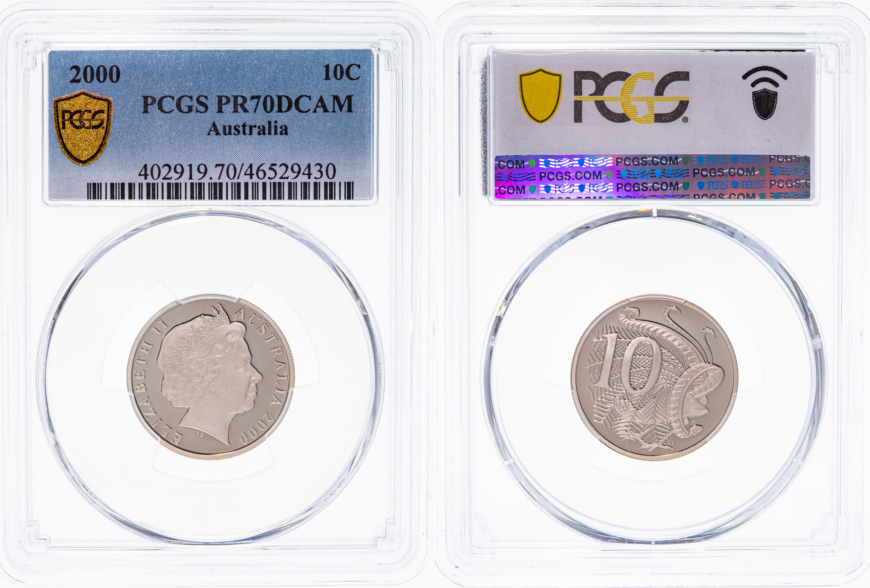 Elizabeth II, Ten Cent, 2000, PCGS PR70DCAM