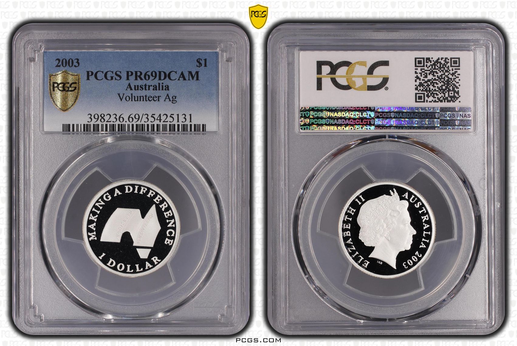 Volunteers Ag , One Dollar, 2003, PCGS PR69DCAM