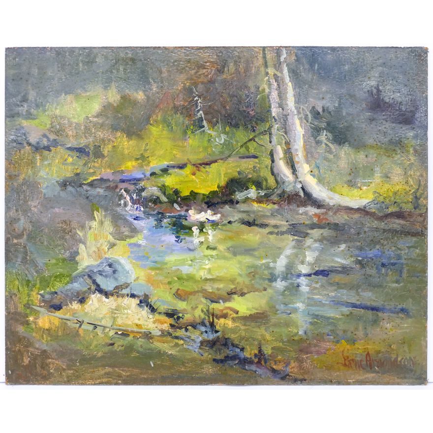 Gene Amondson ''Forest Pond'' Oil on Masonite