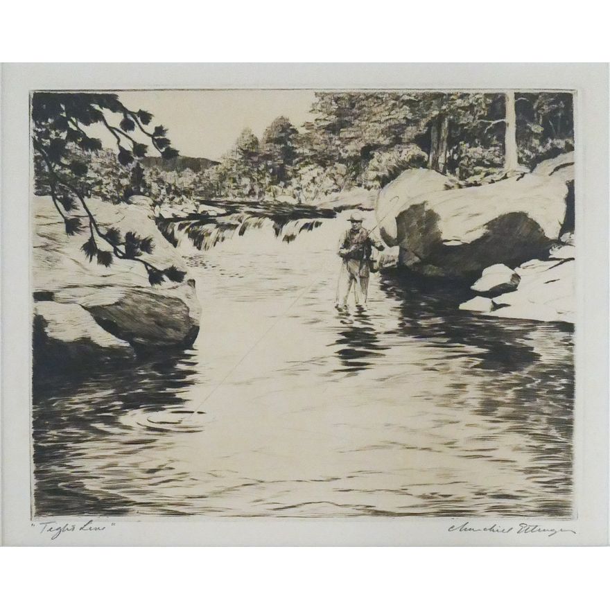 Churchill Ettinger ''Tight Line'' (Fly Fishing) Signed Etching Matted 16''x20''