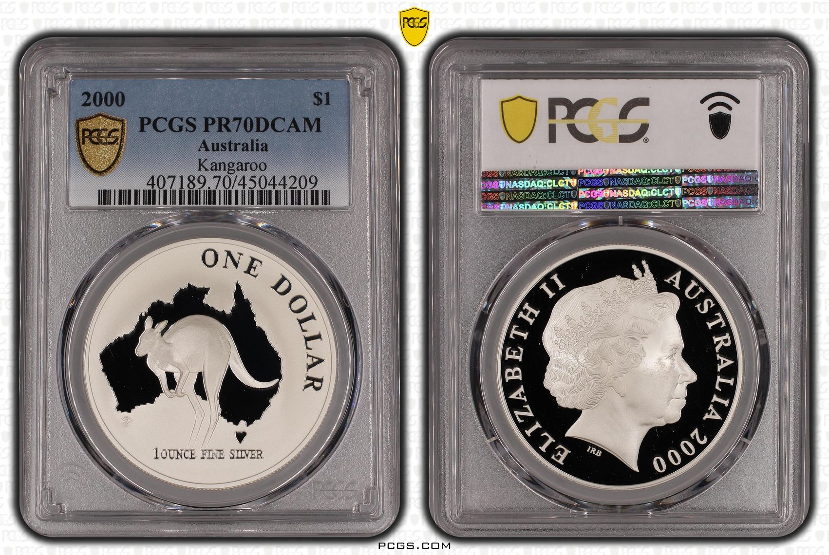 2000 Australia One Dollar, $1 Silver Proof Kangaroo PCGS - PR70DCAM POP 7/0 -209