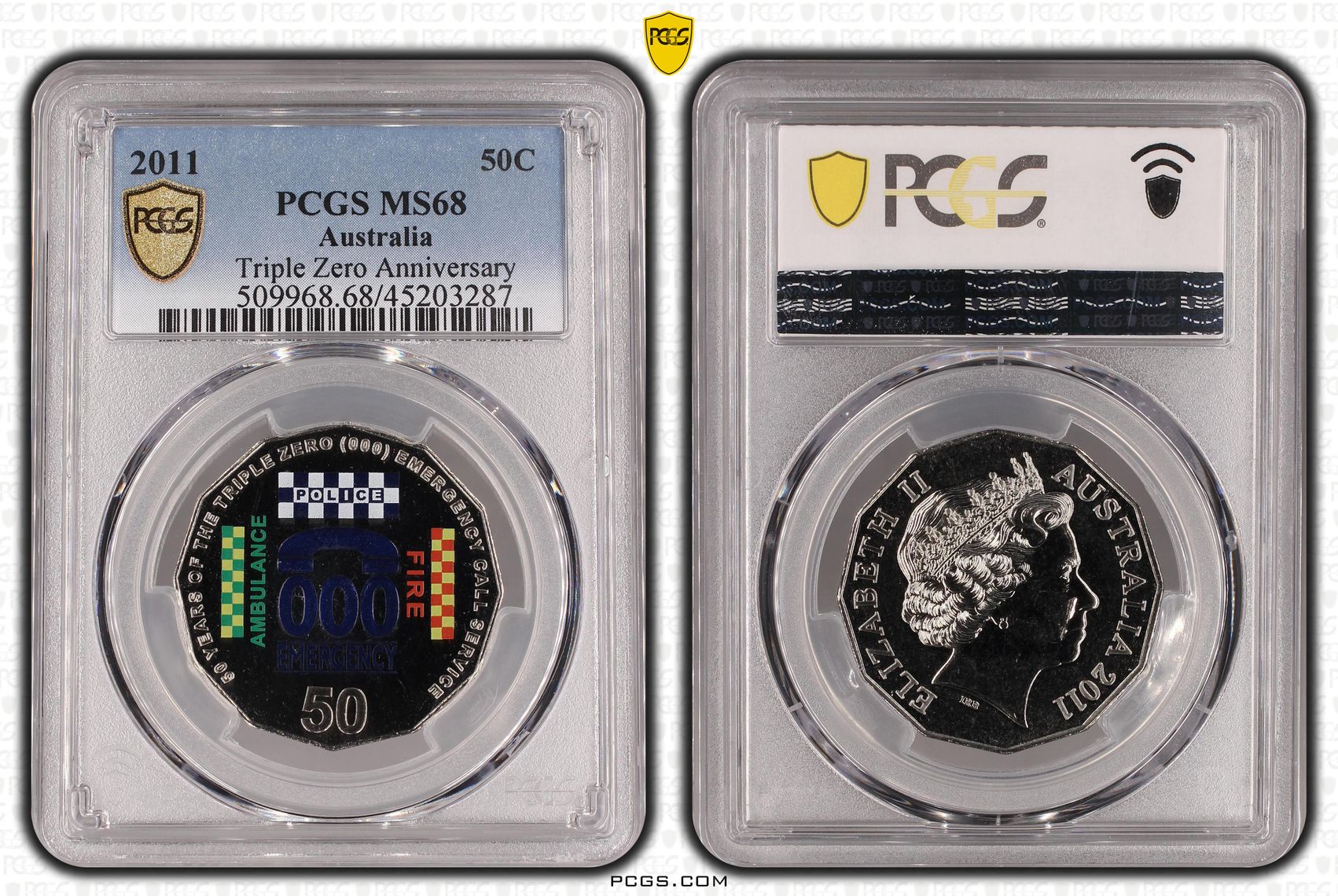 2011 Australia Fifty Cent, 50c Triple Zero Anniversary PCGS - MS68 -287