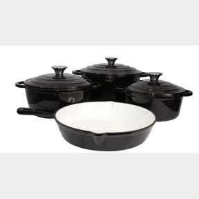 7 PIECE AUTHENTIC CAST IRON DUTCH OVEN COOKWARE POT SET - BLACK - 7 PIECE AUTHENTIC CAST IRON DUTCH OVEN COOKWARE POT SET