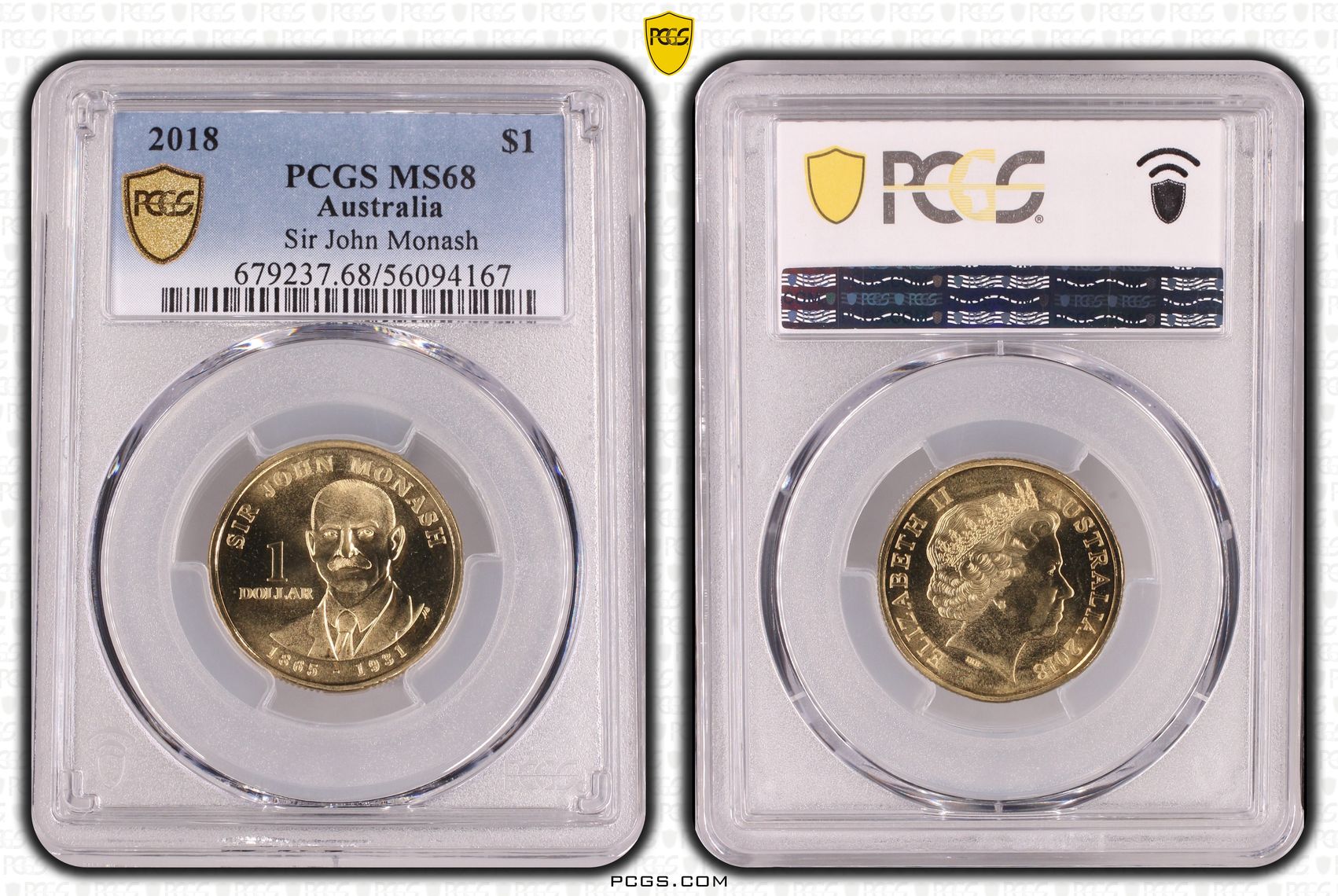 Sir John Monash, One Dollar, 2018, PCGS MS68