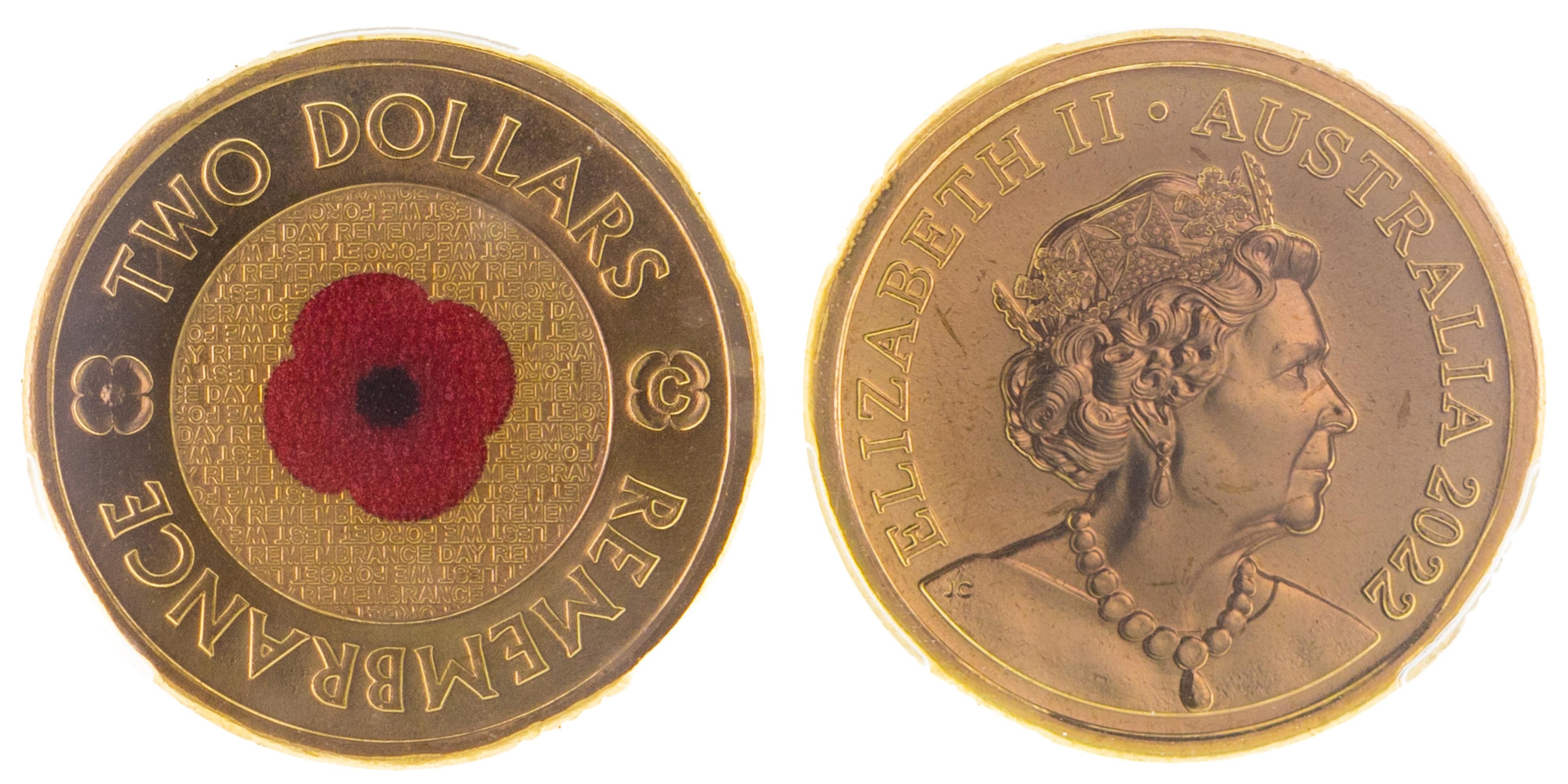 Elizabeth II, Remembrance Red Poppy, Two Dollars, 2022-C, PCGS MS 67
