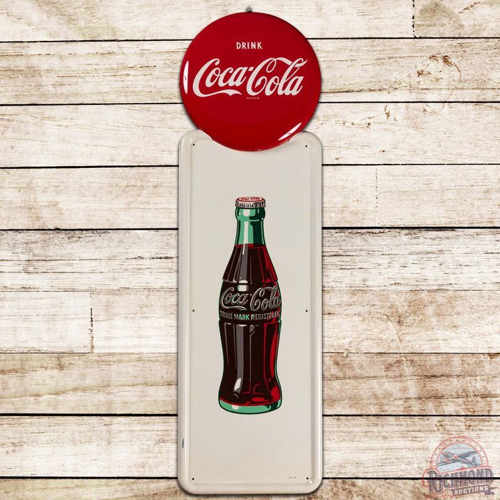 1948 Drink Coca Cola Pilaster Vertical SS Tin Sign w/ Bottle Logo