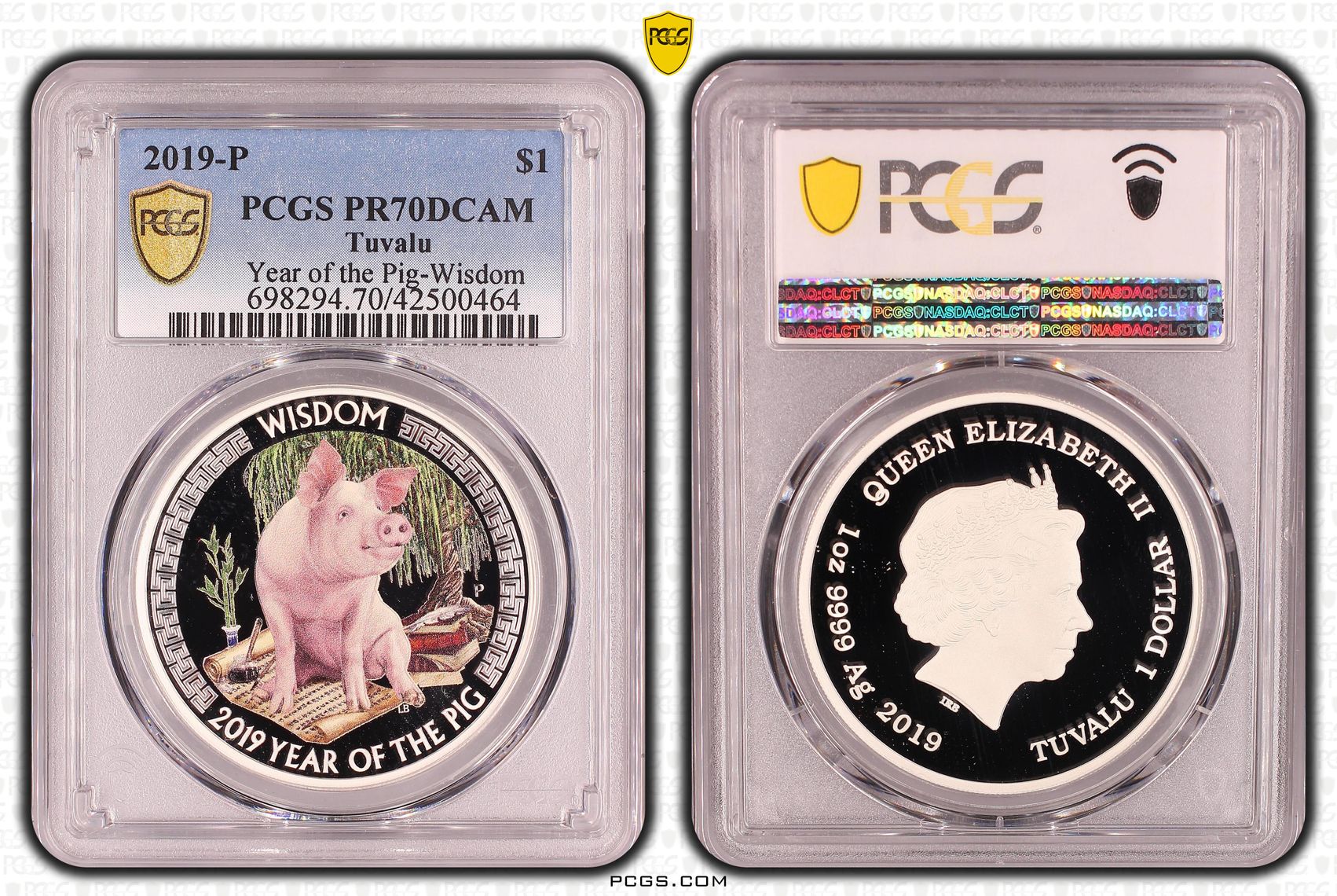 Tuvalu, Year of the Pig-Wisdom, One Dollar, 2019-P, PCGS PR70DCAM