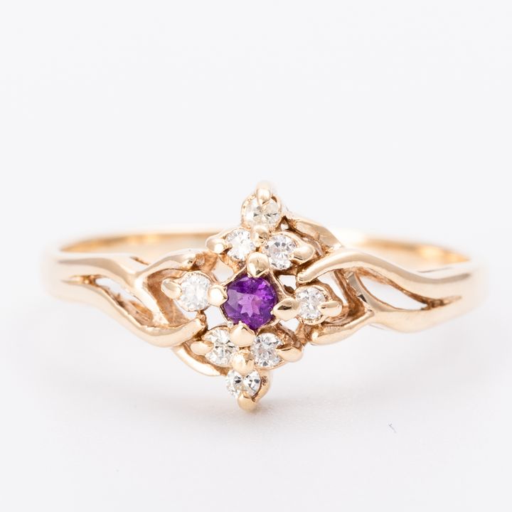 Diamond & Amethyst Cluster Ring 9ct Gold