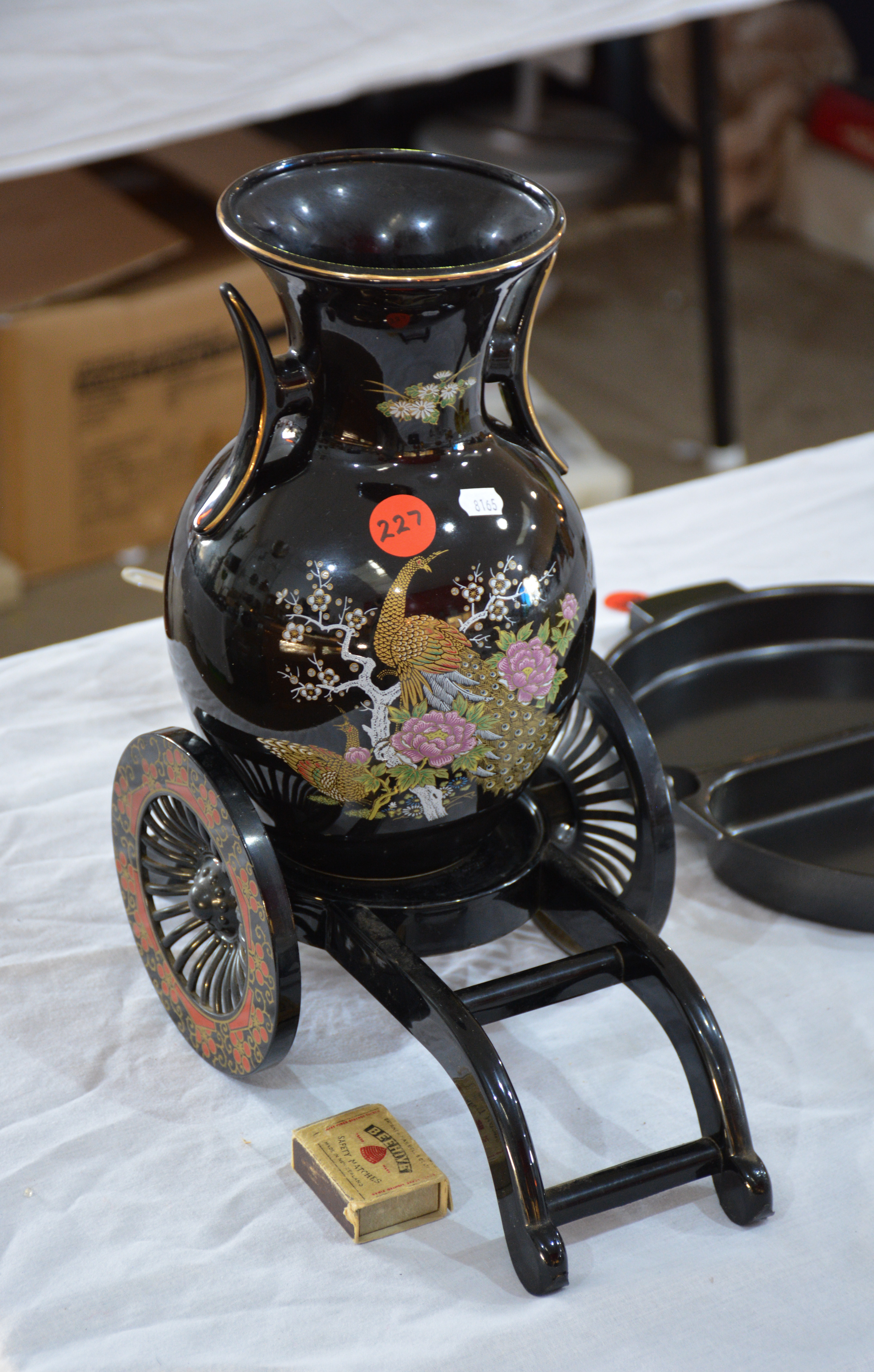 Japanese Peacock Vase on Cart Display — sold at auction in New Zealand for $5