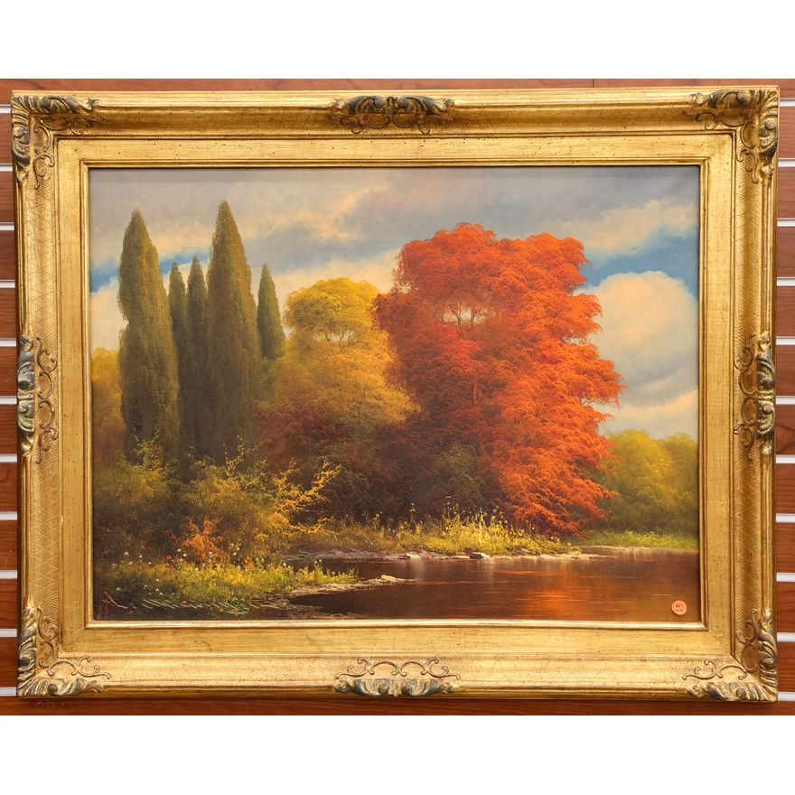Ornate Autumn Landscape Gilt Framed Oil Paintng 30''x38''