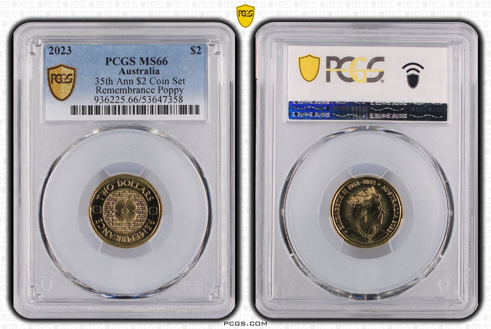 35th Ann $2 Coin Set Remembrance Poppy, Two Dollar, 2023, PCGS MS66