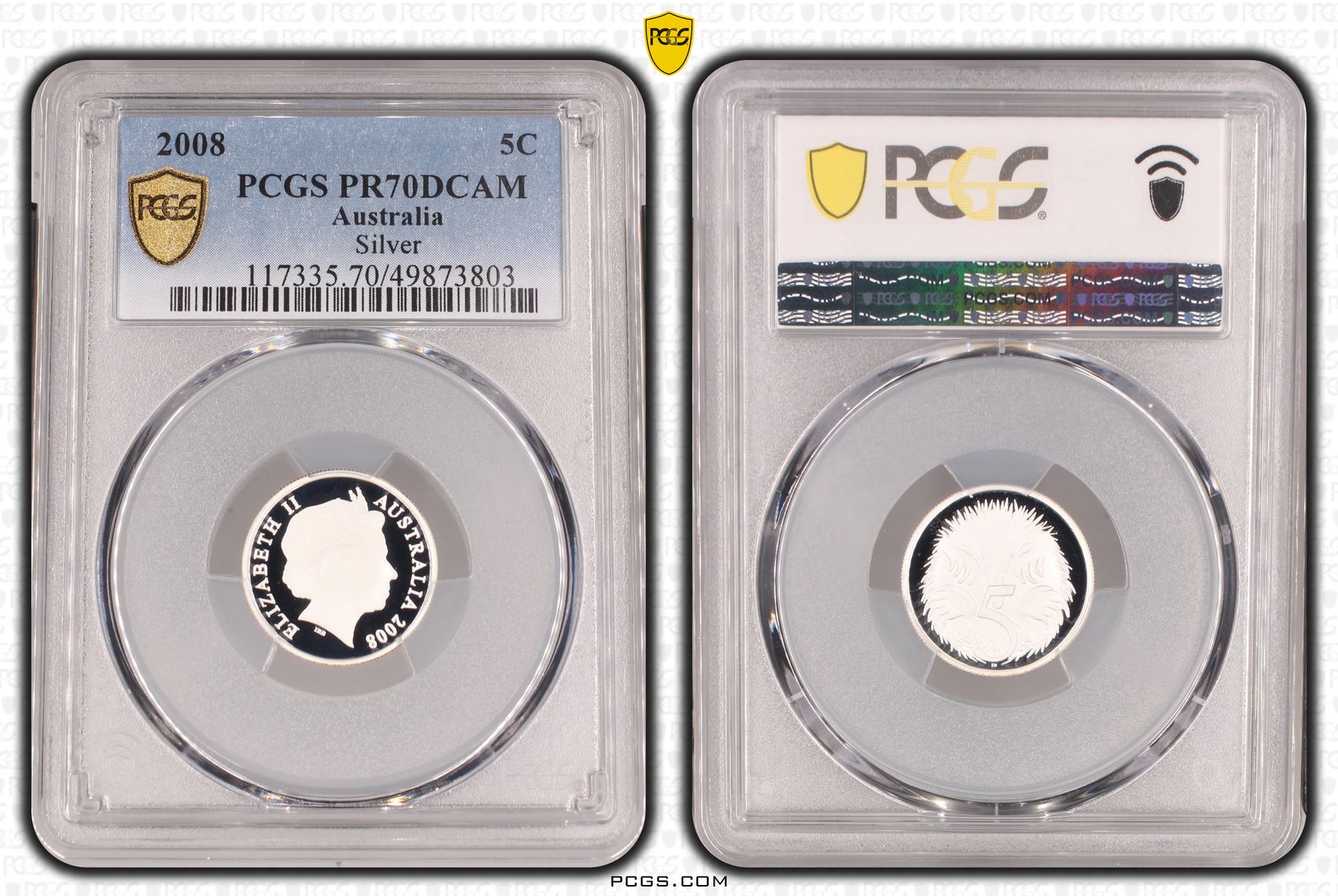 Elizabeth II, Silver, 9/0, Five Cent, 2008, PCGS PR70DCAM