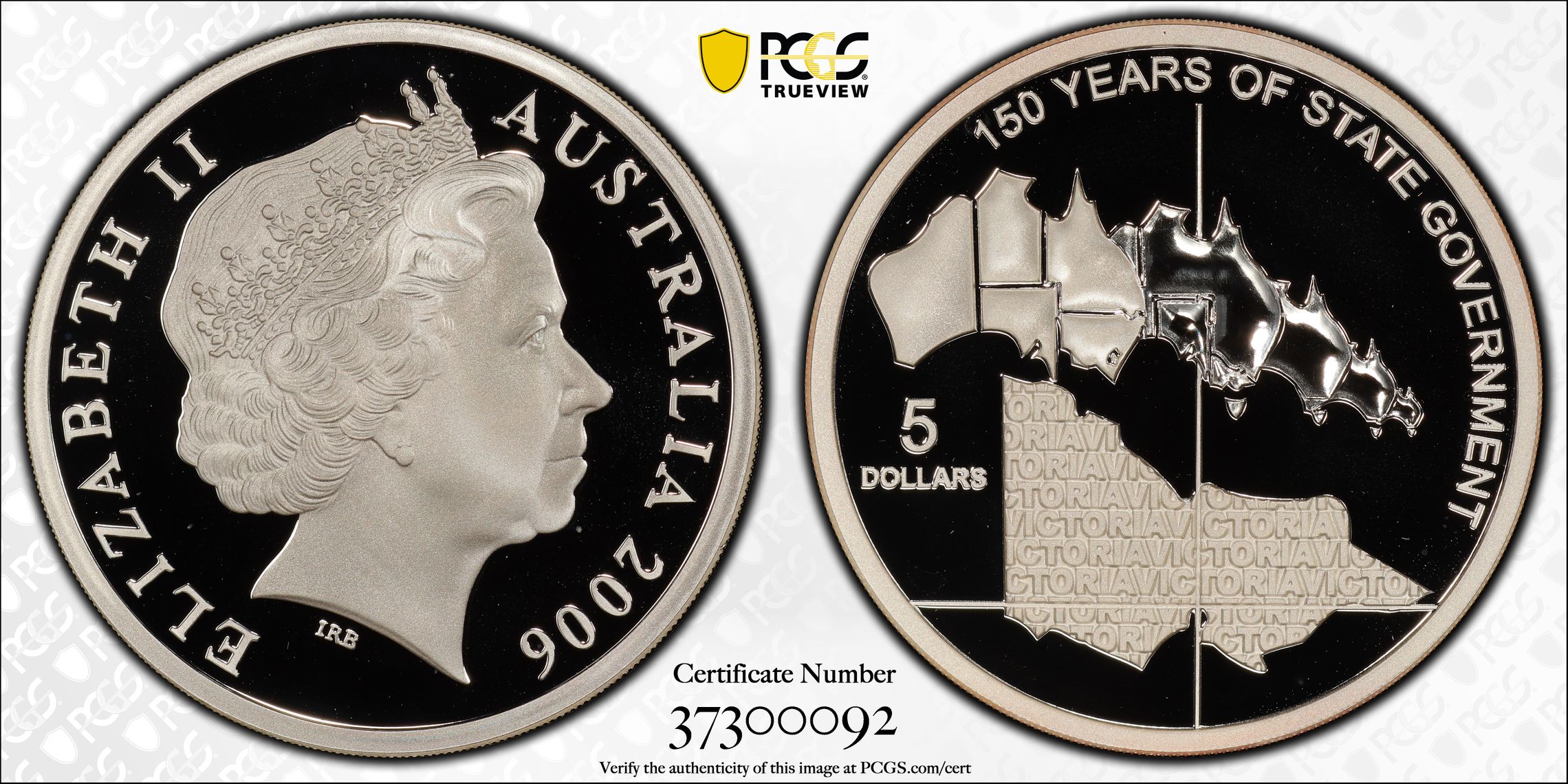 2006 Australia Five Dollar, $5 Silver Proof 150 Years State Government PCGS - PR69DCAM -092