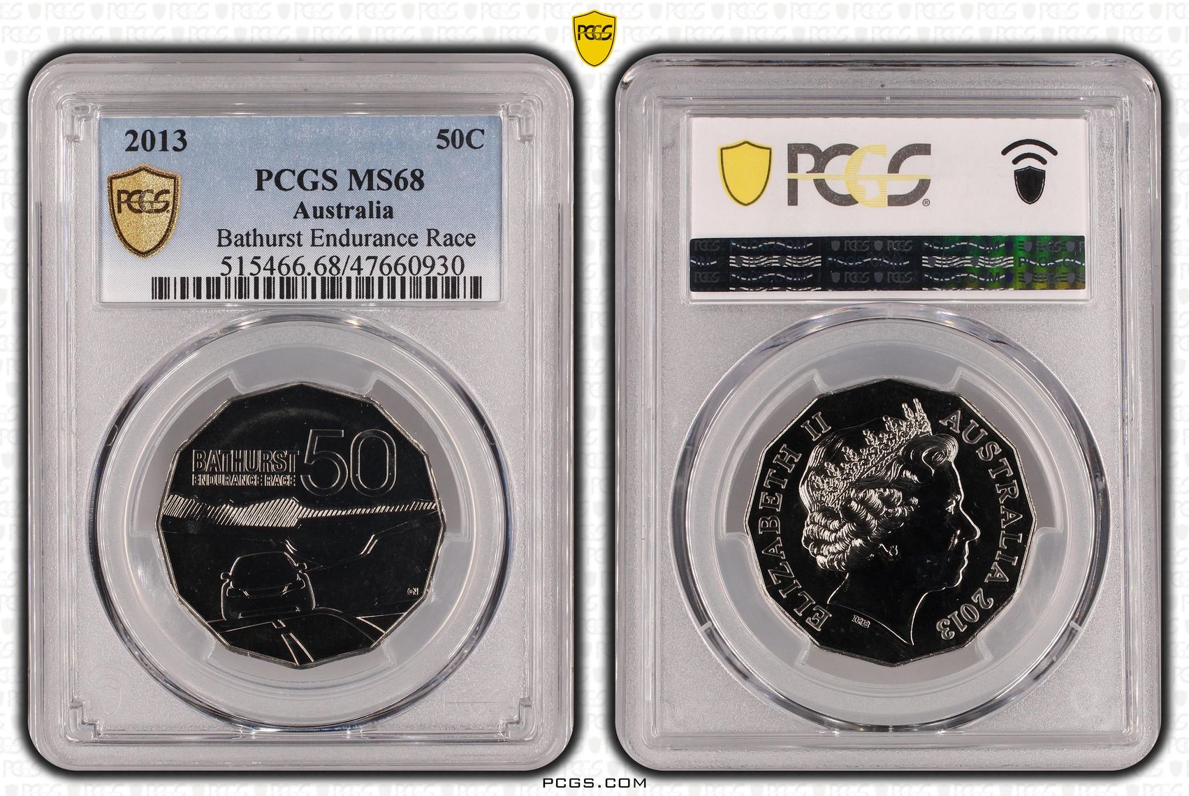 168 · Elizabeth II, Bathurst Endurance Race, Fifty Cent, 2013, PCGS MS68