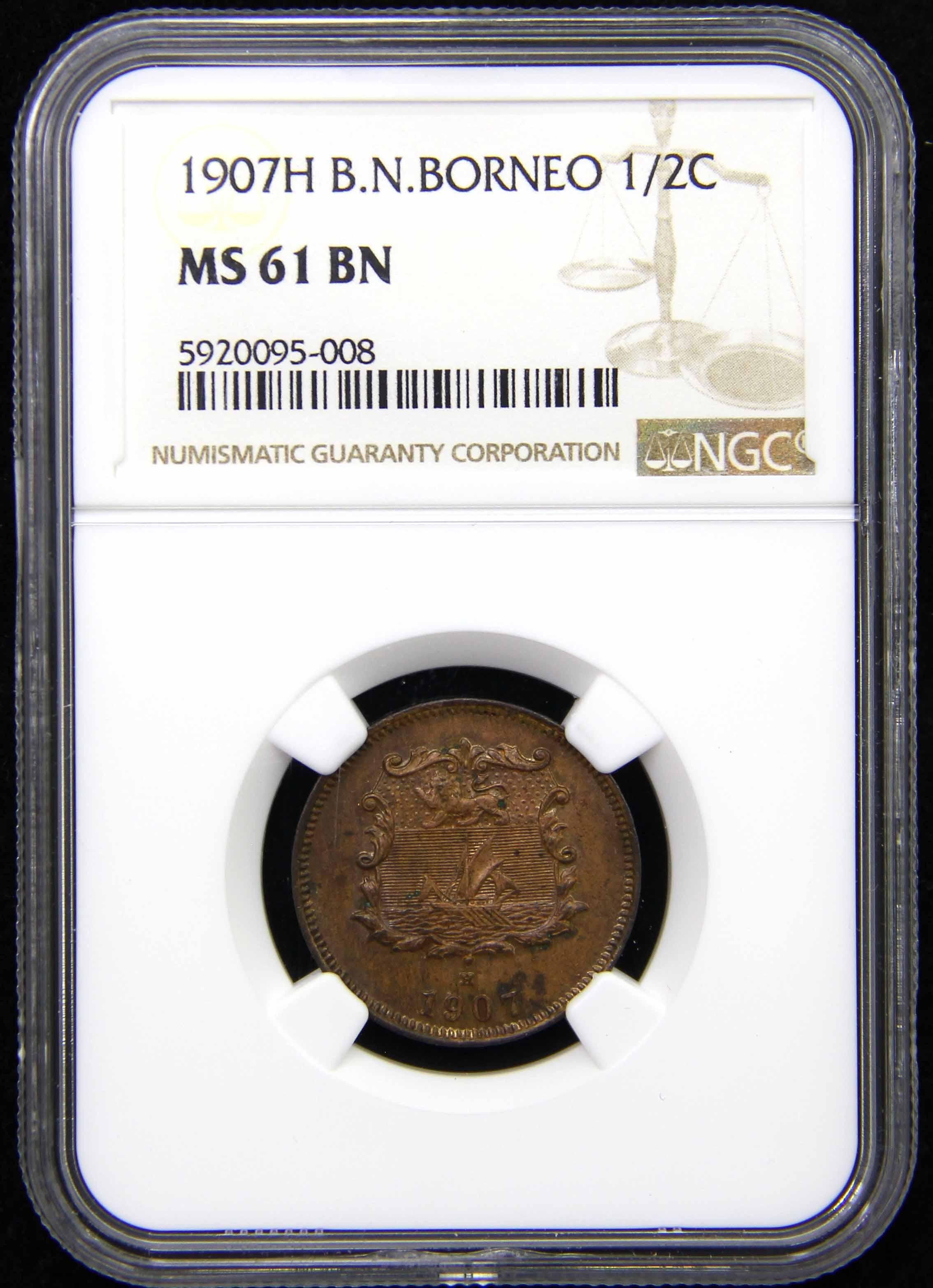 British North Borneo, 1907H, Key year, 1/2 Cent, NGC MS 61BN