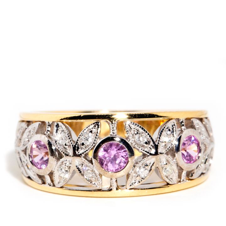 Filagree Pink Sapphire & Diamond Ring,