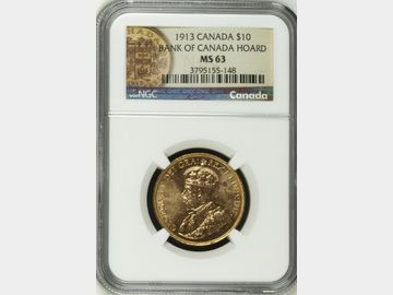 1913 CANADA GEORGE V GOLD 10 DOLLAR MS63