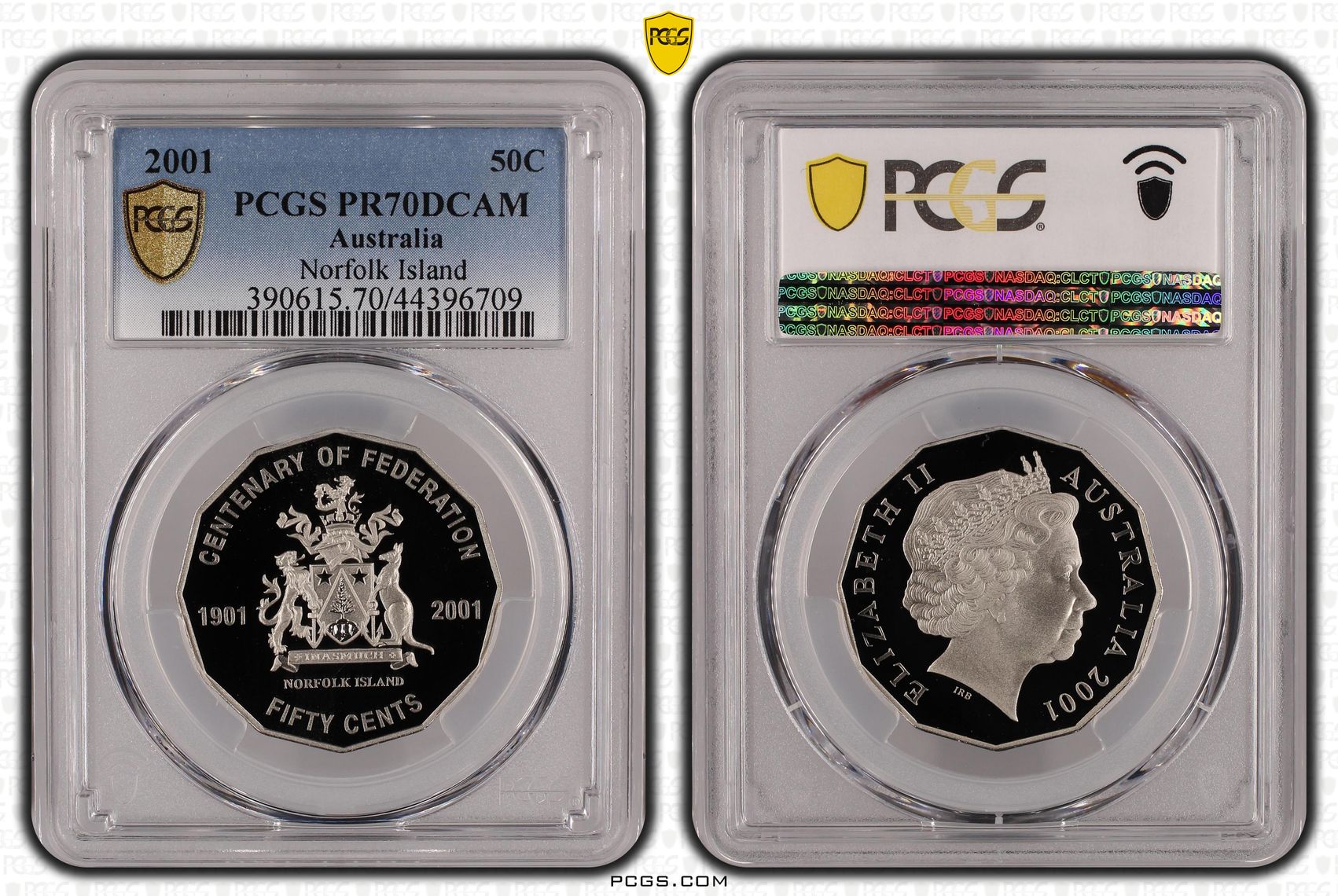 2001 Australian Fifty Cent, 50c Proof Norfolk Island PCGS - PR70DCAM POP 29/0 -709