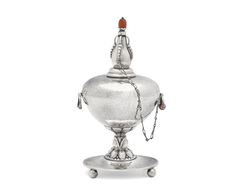 A Georg Jensen Silver and Hardstone Mounted Table Lighter