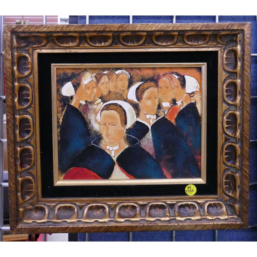 K. Marion Puritan Women Small Painting Framed- 13x15''