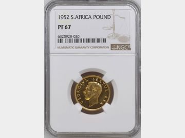 1952 GEORGE VI SOUTH AFRICAN GOLD POUND PF67