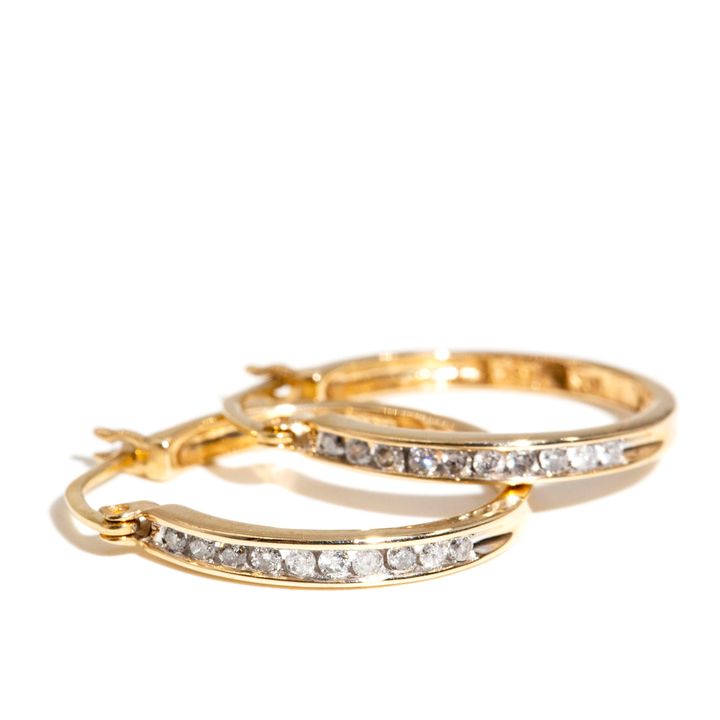 Diamond Hoop Earrings 10ct Gold ,