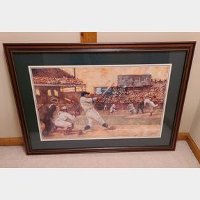 Classic New York Baseball Action Lithograph Framed by Paul Birling