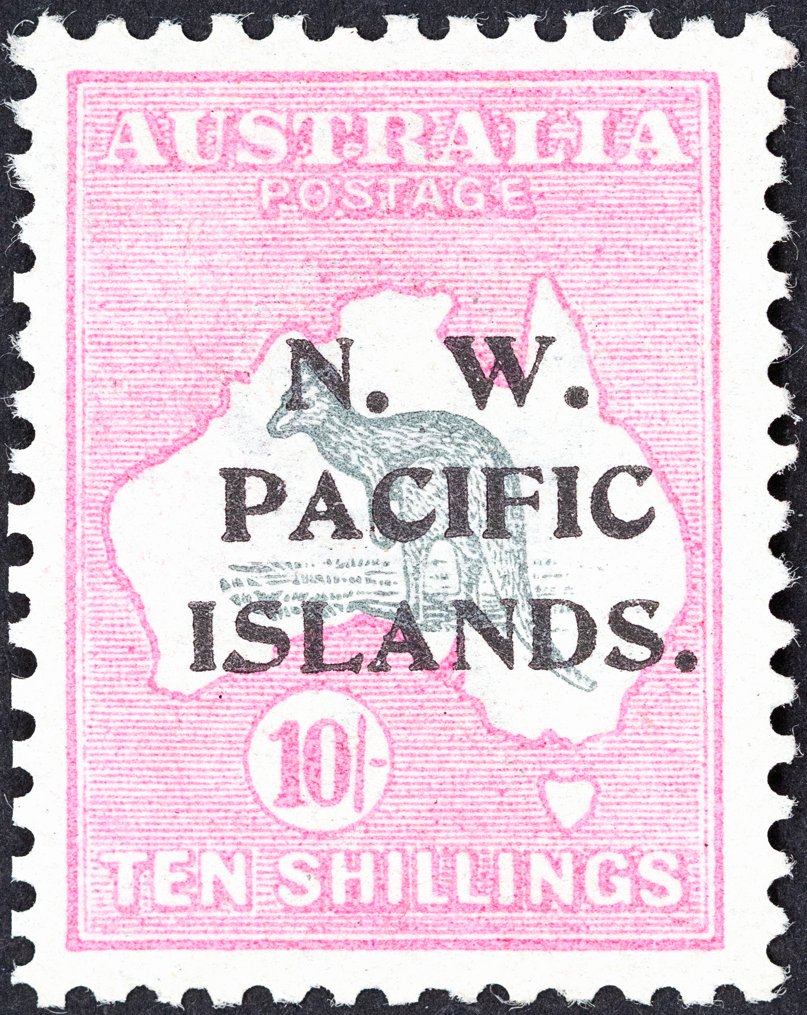 New Guinea, First Watermark Kangaroo NWPI Overprints, Ten Shillings, Grey & Pink, 1915, MVLH
