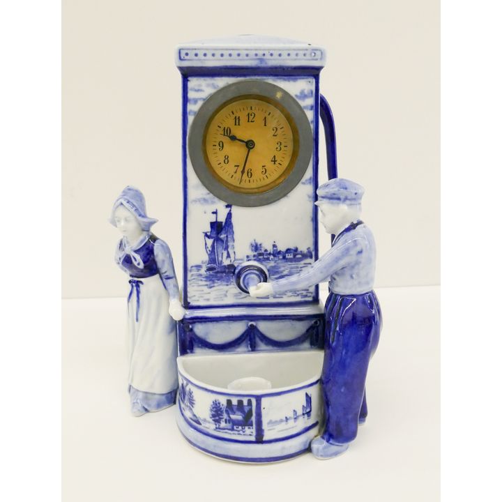 Antique Delft Figural Shelf Clock- 8''