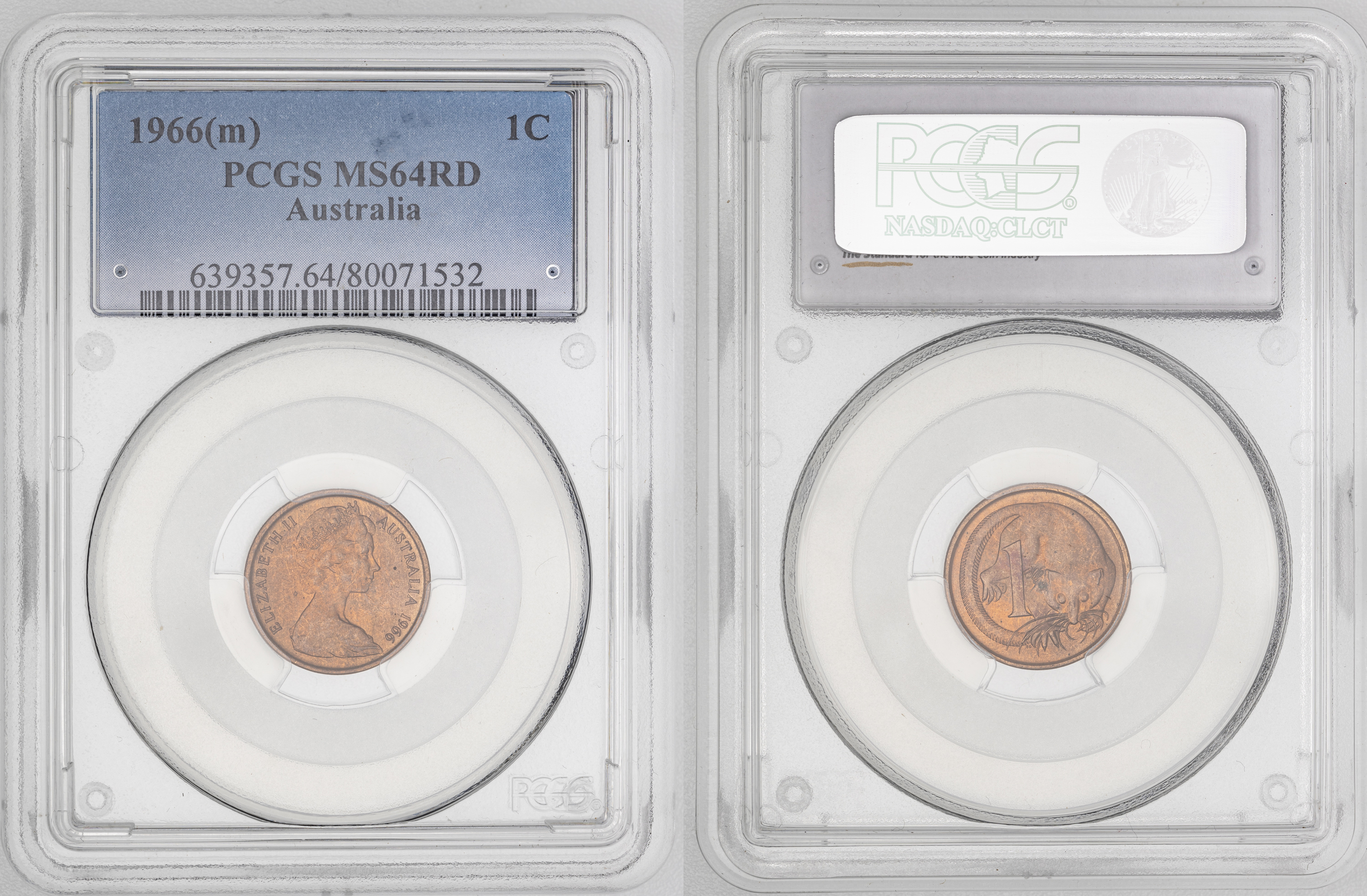 Elizabeth II, One Cent, 1966(m), PCGS MS64RD