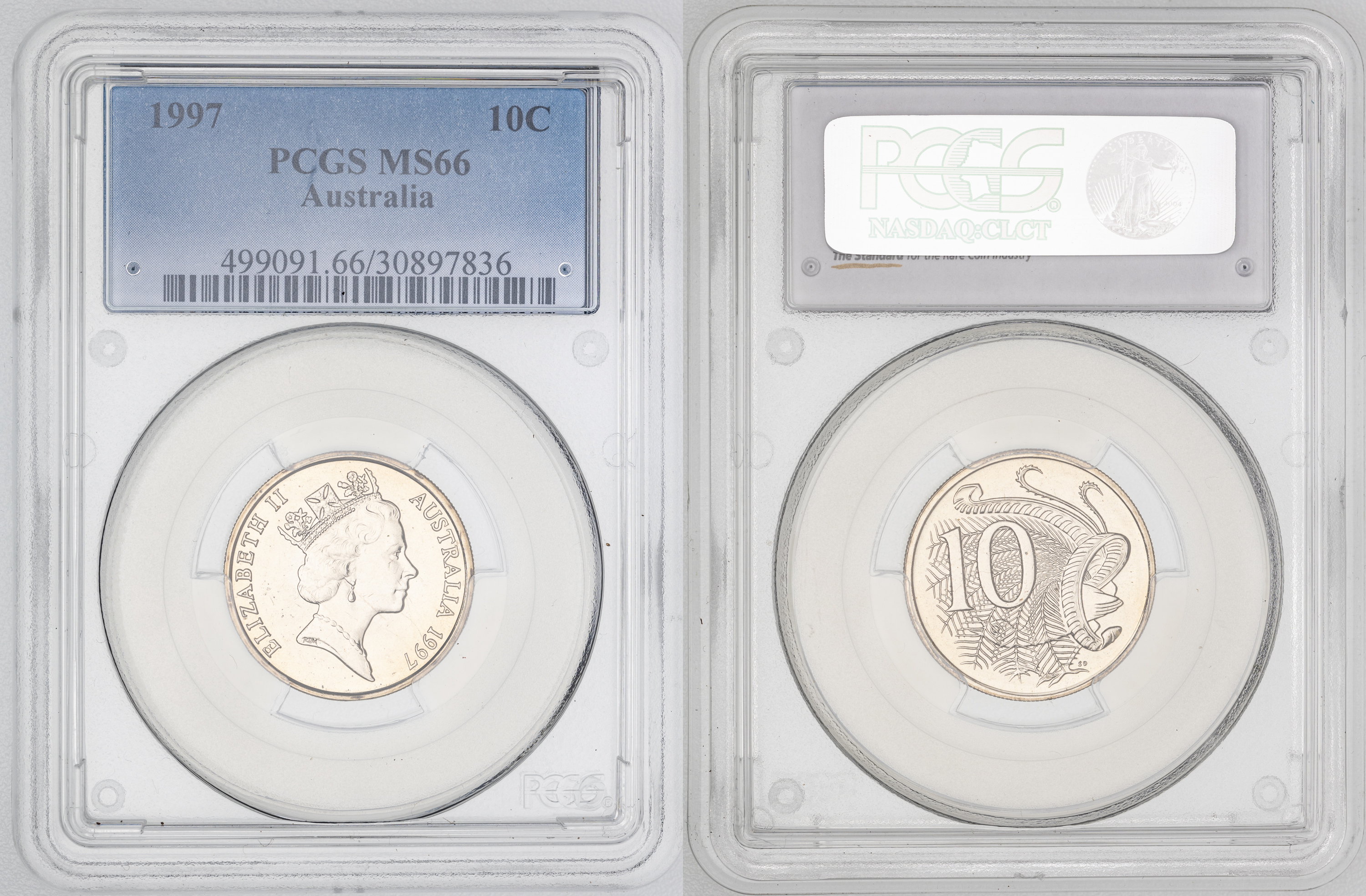 Elizabeth II, , Ten Cent, 1997, PCGS MS66