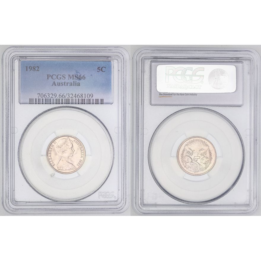 Elizabeth II,  , Five Cent, 1982, PCGS MS66