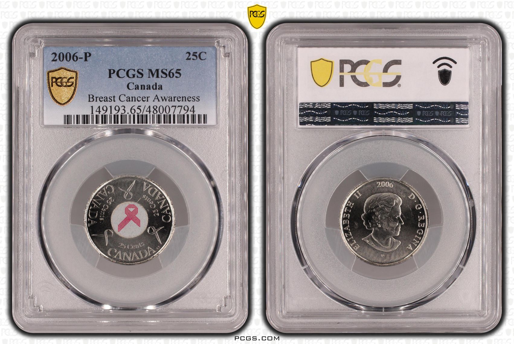 Elizabeth II, Canada, Breast Cancer Awareness , Twenty Five Cent, 2006-P, PCGS MS65