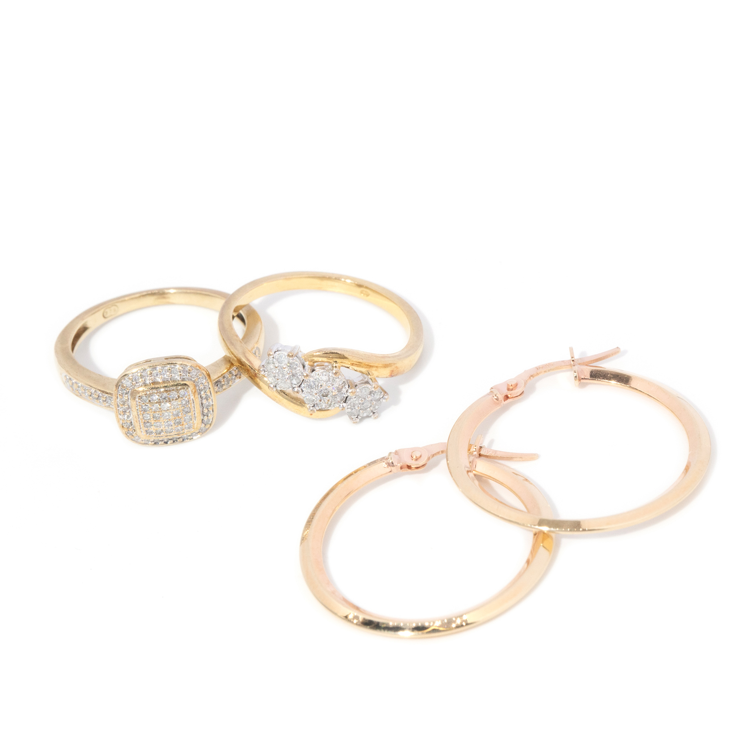 Assorted 9 & 10 carat gold and diamond jewellery set