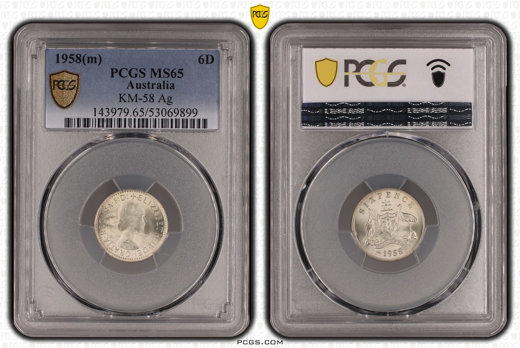 Elizabeth II, Sixpence, 1958(m), PCGS MS65