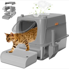 GOYAPPIN STAINLESS STEEL LITTER BOX ENCLOSED WITH HIGH SIDES,EXTRA LARGE SPACE CAT LITTER BOX WITH LID, ODOR REMOVAL CARBON FILTER