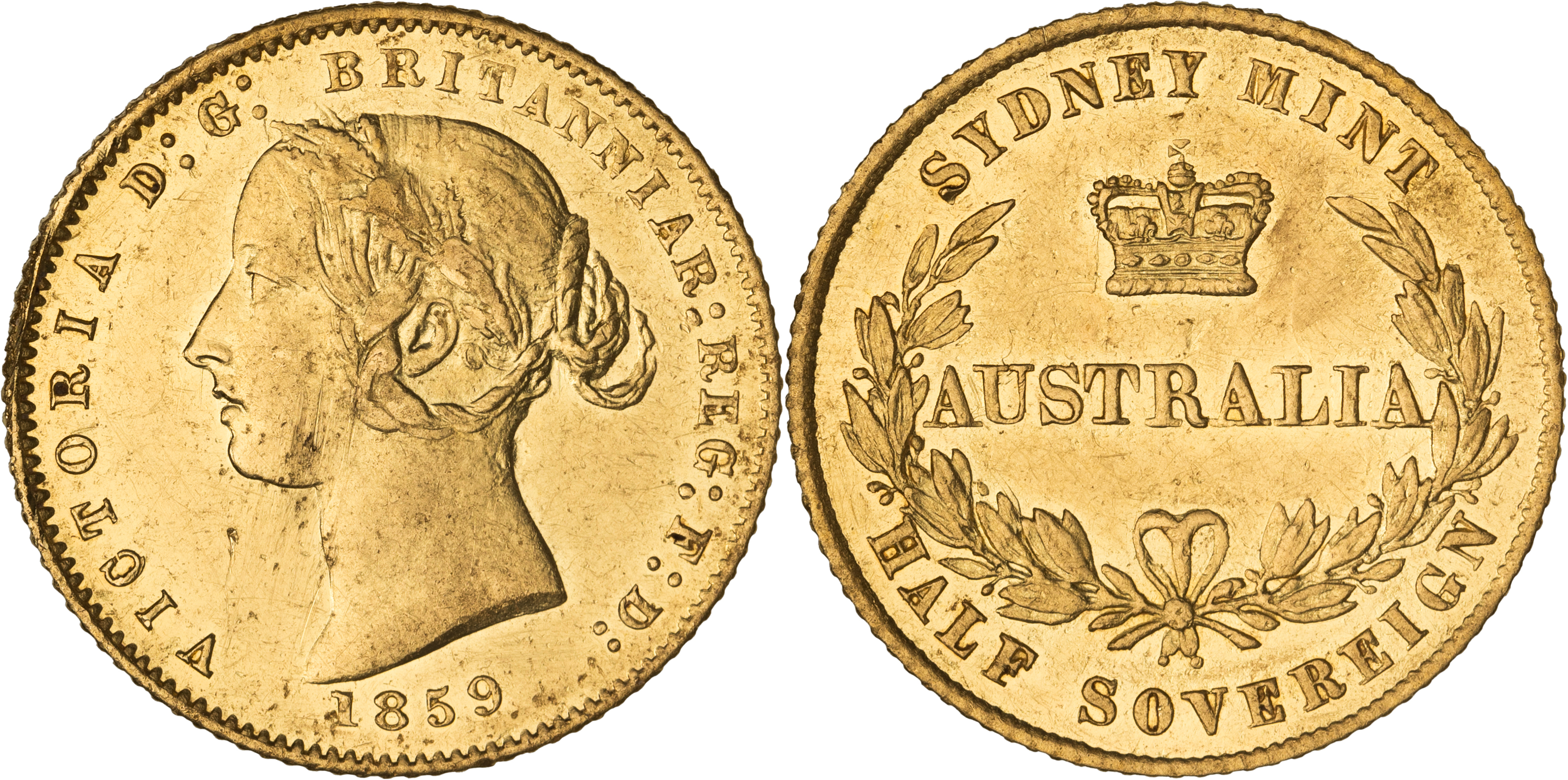 Victoria, Sydney Mint, Half Sovereign, 1859, PCGS Genuine - AU Details