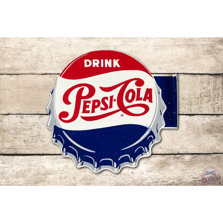 Drink Pepsi Cola Die Cut Bottle Cap Tin Flange Sign