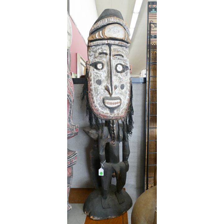 Old Papua New Guinea Standing Painted Wood Figure- 48x11''