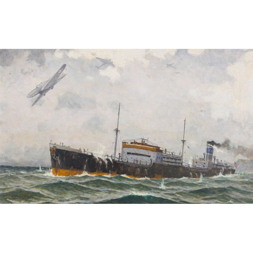 Victor Qvistorff ''Air and Sea Battle Scene'' 1943 Oil