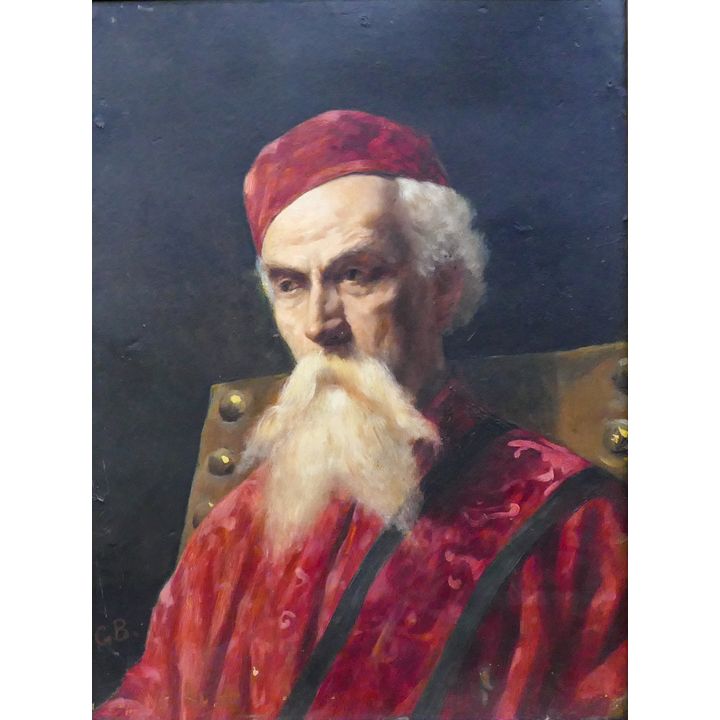 European Signed G.B. ''Portrait of a Doge'' Oil on Canvas Framed 27.5''x21.5''