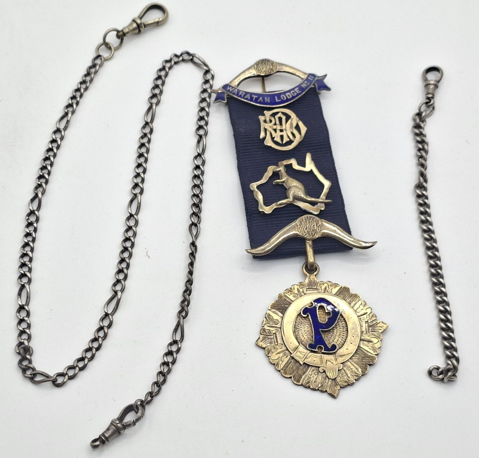 SILVER GILT LODGE MEDAL AND CHAINS