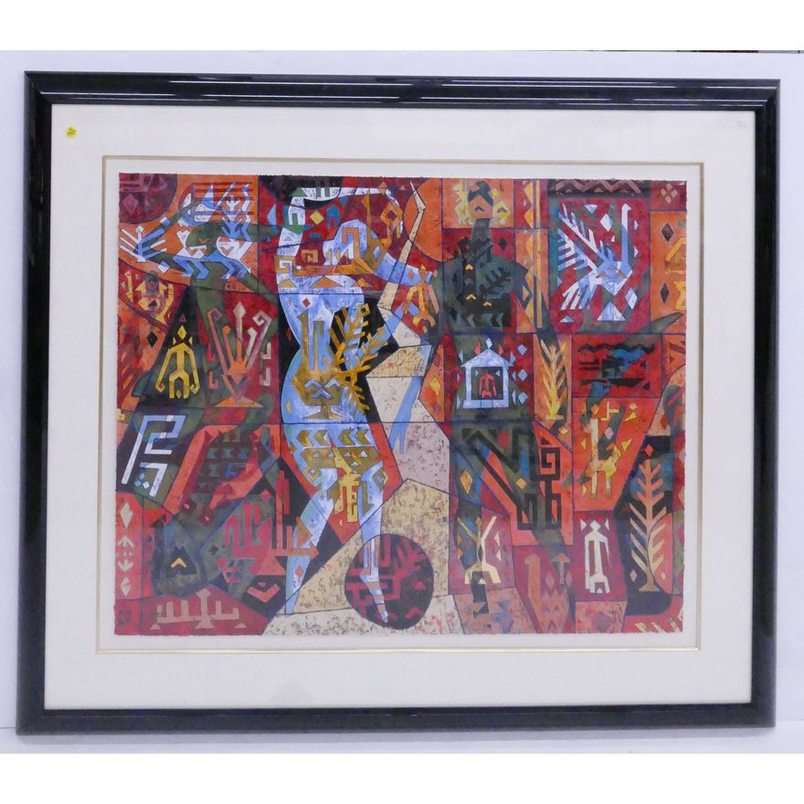 He Neng 'Weave' S/N Yunan School Serigraph in Gallery Frame- 47x54''